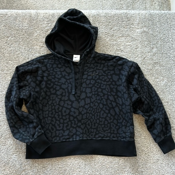 Nike Tops - Nike Training Dri Fit All Over Leopard Print Hoodie in Black